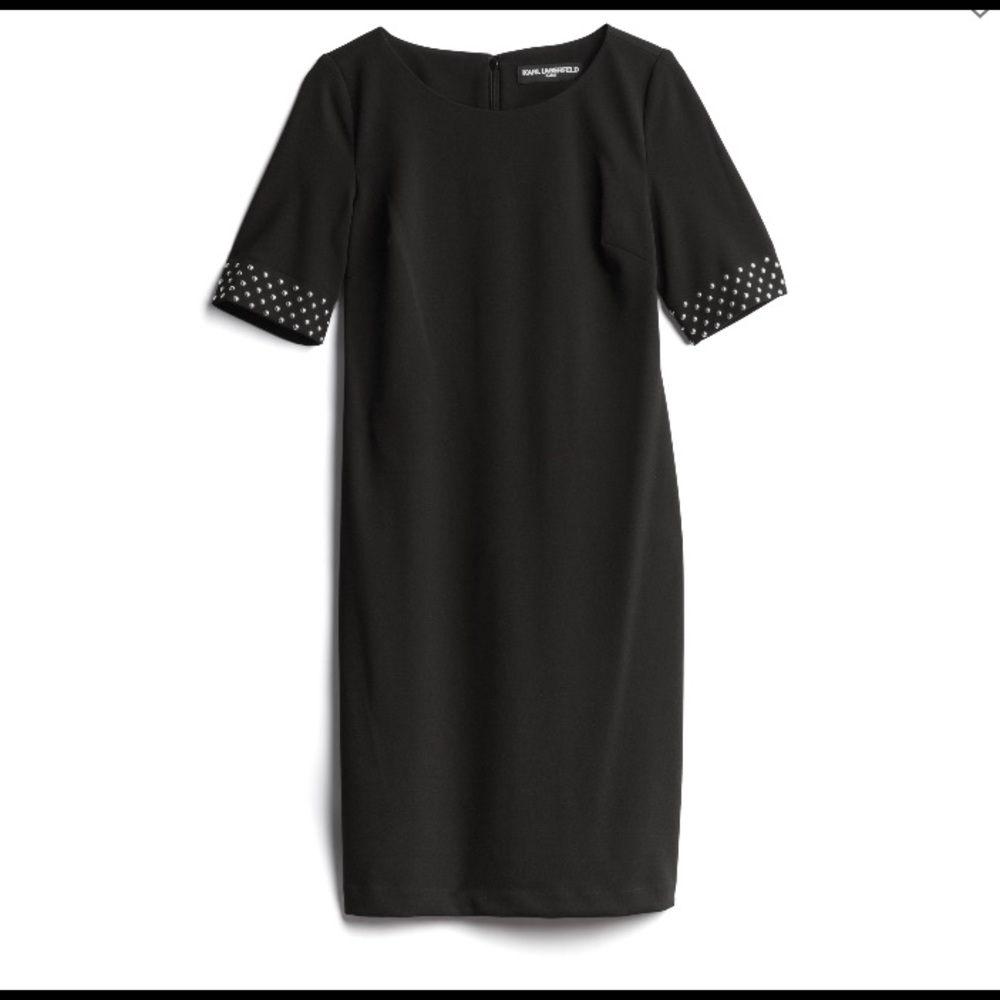Black sheath with embellished sleeves